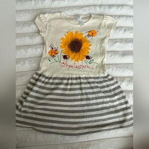 Girls' Cream Sunflower Stripe Dress